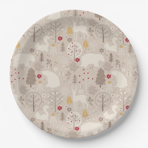 Cute Woodland Animals Nordic Pattern Paper Plates