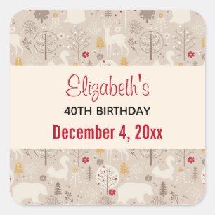 Cute Woodland Animals Nordic Pattern Save the Date Square Sticker