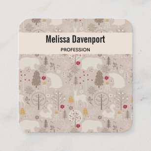 Cute Woodland Animals Nordic Pattern Square Business Card