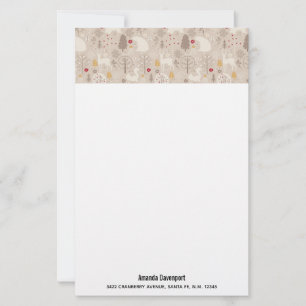 Cute Woodland Animals Nordic Pattern Stationery