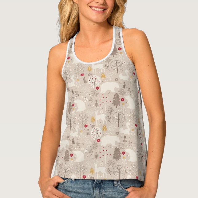 Cute Woodland Animals Nordic Pattern Tank Top (Front)