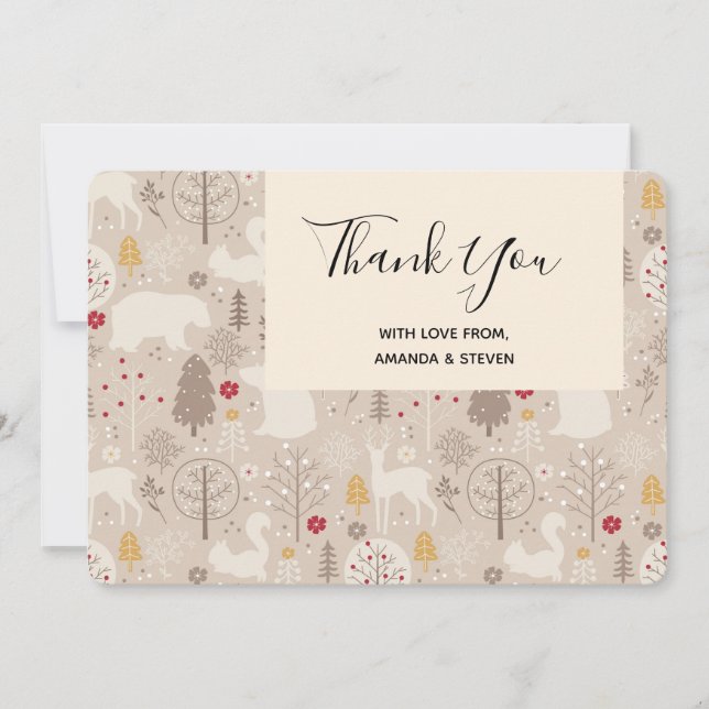 Cute Woodland Animals Nordic Pattern Thank You Card (Front)