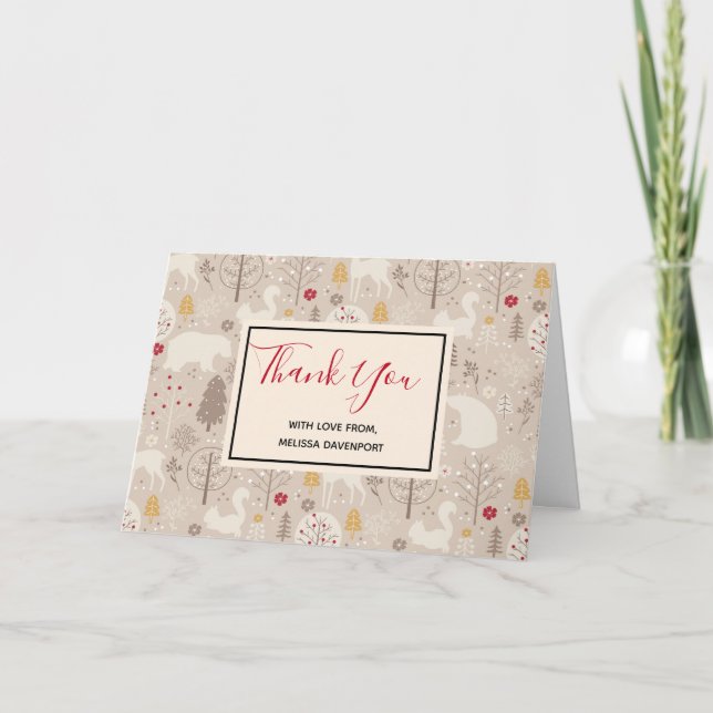 Cute Woodland Animals Nordic Pattern Thank You Card (Front)
