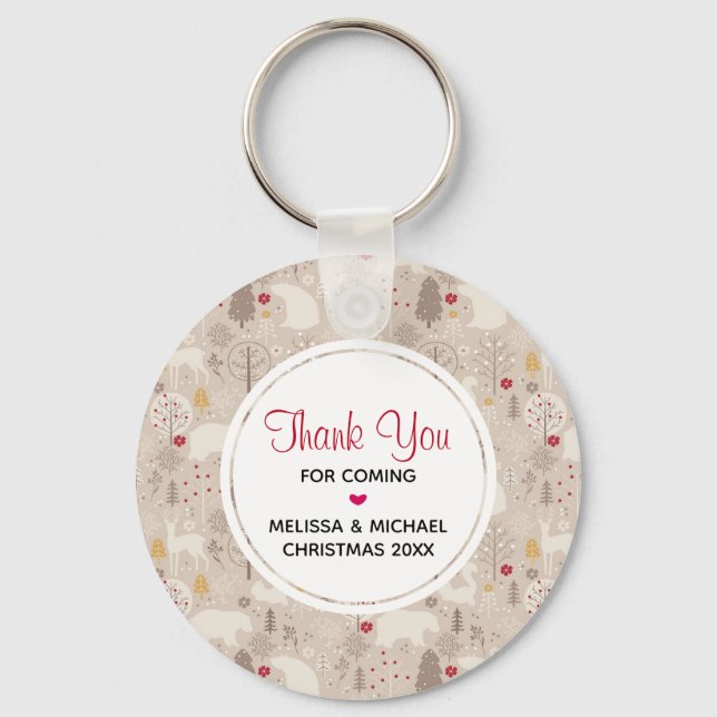 Cute Woodland Animals Nordic Pattern Thank You Keychain (Front)