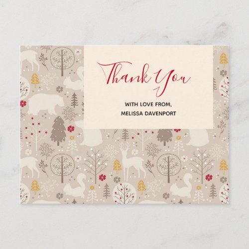 Cute Woodland Animals Nordic Pattern Thank You Postcard