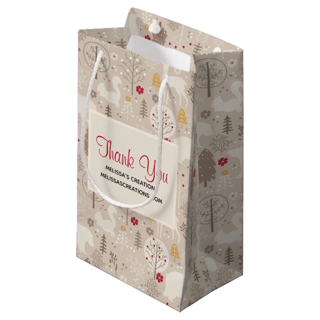 Cute Woodland Animals Nordic Pattern Thank You Small Gift Bag (Front Angled)