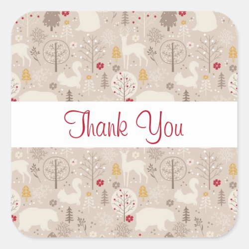 Cute Woodland Animals Nordic Pattern Thank You Square Sticker