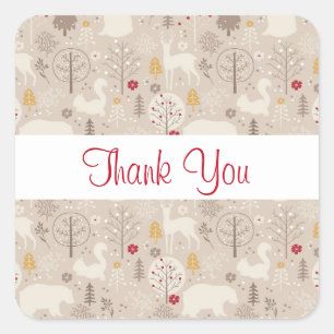 Cute Woodland Animals Nordic Pattern Thank You Square Sticker