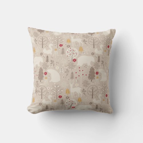 Cute Woodland Animals Nordic Pattern Throw Pillow