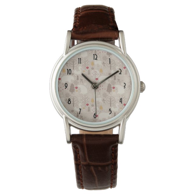 Cute Woodland Animals Nordic Pattern Watch (Front)