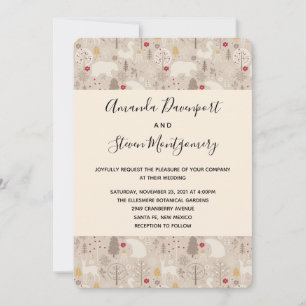 Cute Woodland Animals Nordic Pattern Wedding Invitation