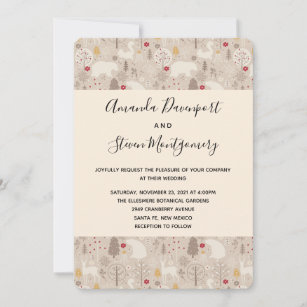 Cute Woodland Animals Nordic Pattern Wedding Invitation