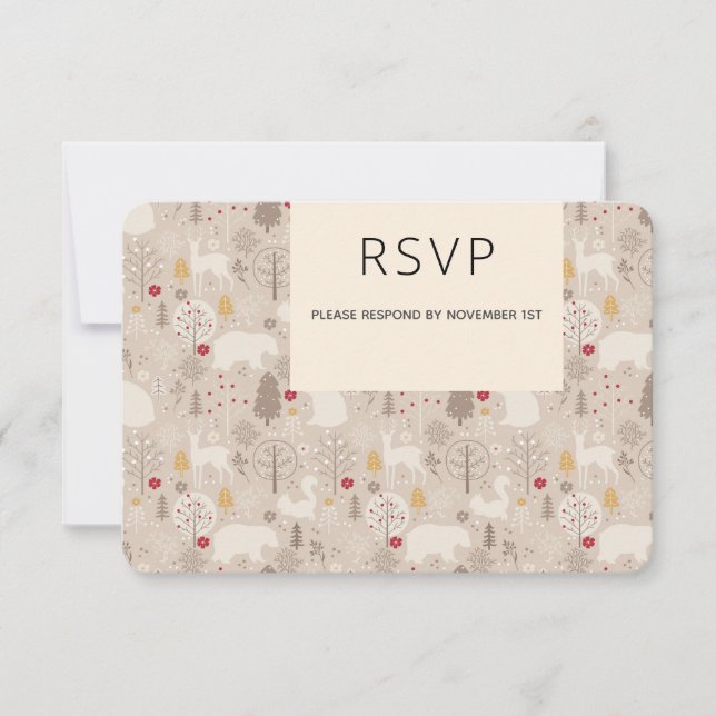 Cute Woodland Animals Nordic Pattern Wedding RSVP Card (Front)