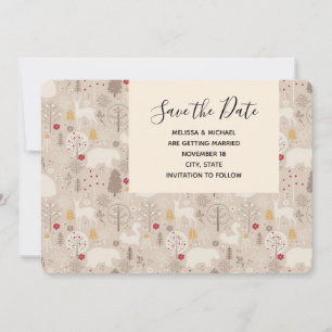 Cute Woodland Animals Nordic Pattern Wedding Save The Date