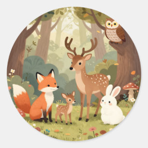 Cute Woodland Animals Nursery Scene Classic Round Sticker