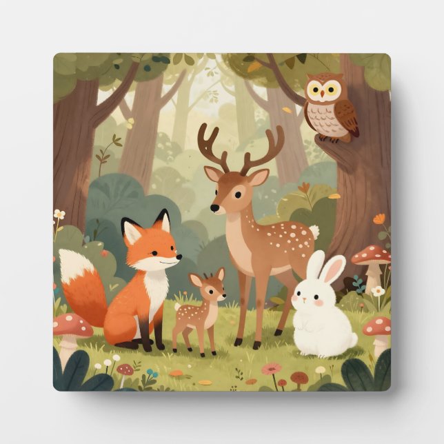 Cute Woodland Animals Nursery Scene Plaque (Front)