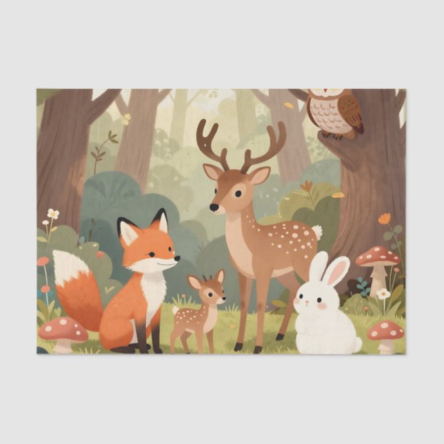 Cute Woodland Animals Nursery Scene Tissue Paper (Front)