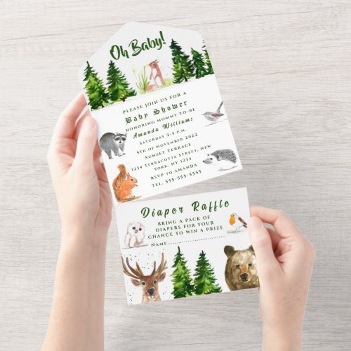 Cute Woodland Animals Oh Baby Shower Deer Bear All In One Invitation