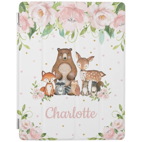 Cute Woodland Animals Pastel Blush Pink Floral iPad Smart Cover