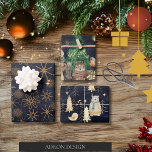 Cute Woodland animals Pattern Navy Blue Christmas Wrapping Paper Sheets<br><div class="desc">3 sheets of Beautiful Christmas Wrapping paper on a Dark blue background. Each sheet has a different pattern/illustration. Beautifully crafted stars and flowers, Woodland forest and bear, Woodland animals – a fox and a squirrel sharing a place with a snowman. Wrap your presents, they will bring out the right Christmas...</div>