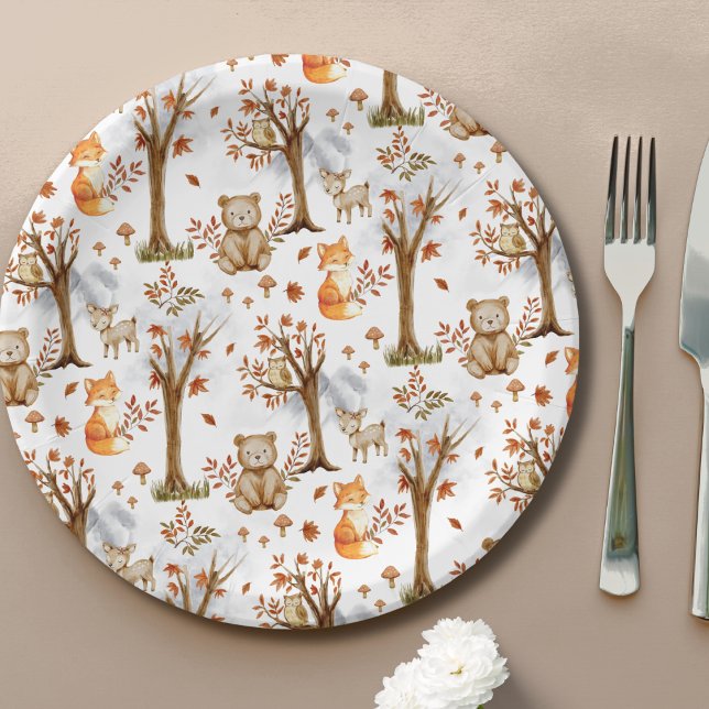 Cute Woodland Animals Pattern Paper Plates (Creator Uploaded)