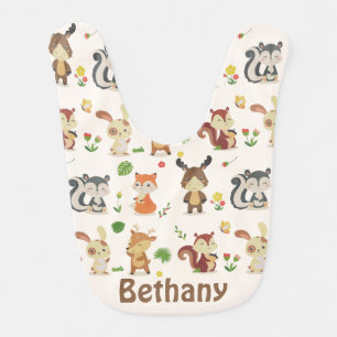 Cute Woodland Animals Pattern Personalised Baby Bib