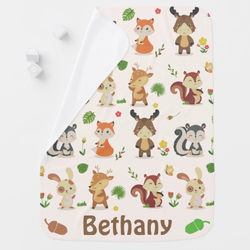 Cute Woodland Animals Pattern Personalised Baby Blanket