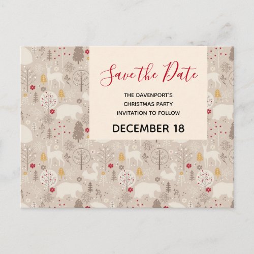 Cute Woodland Animals Pattern Save the Date Invitation Postcard