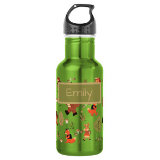Cute Woodland Animals Personalize Kids Name Stainless Steel Water Bottle