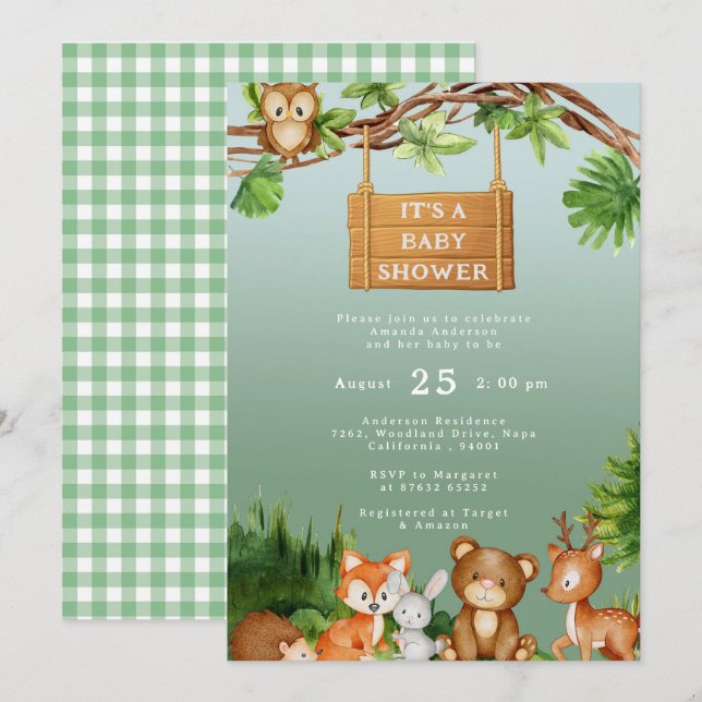 Cute Woodland Animals Personalized Baby Shower Invitation (Front/Back)