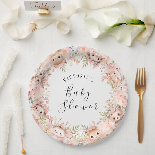 Cute Woodland Animals Personalized Name  Paper Plates (Wedding)