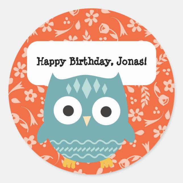 Cute Woodland Animals Personalized Owl Stickers (Front)