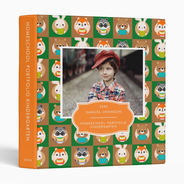 Cute Woodland Animals Photo School 3 Ring Binder (Front/Spine)
