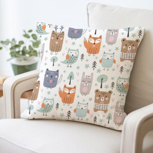 Cute Woodland Animals Pillow Baby Shower Gift Throw Pillow
