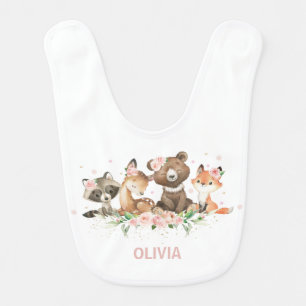 Cute Woodland Animals Pink 1st Birthday Outfit  Baby Bib