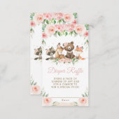 Cute Woodland Animals Pink Floral Diaper Raffle  Enclosure Card (Front/Back)