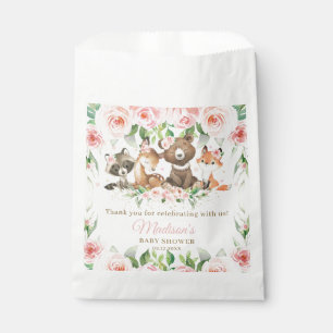 Cute Woodland Animals Pink Floral Girl Baby Shower Favor Bag