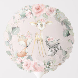 Cute Woodland Animals Pink Floral Greenery Wreath Balloon