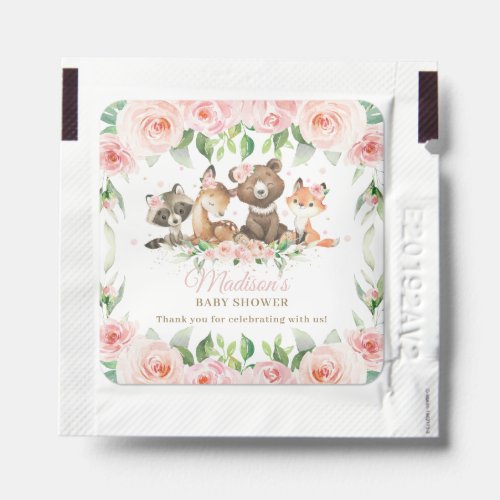 Cute Woodland Animals Pink Floral Thank You Favor  Hand Sanitizer Packet