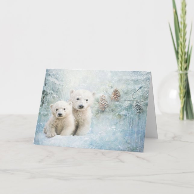Cute Woodland Animals Polar Bear In Snow Greeting  Card (Front)