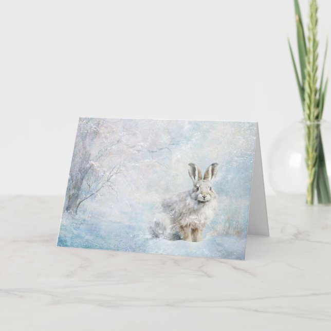 Cute Woodland Animals Rabbit In Snow Greeting  Card (Front)