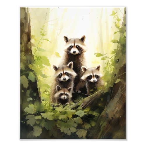 Cute Woodland Animals Raccoons Kids Room Wall Art