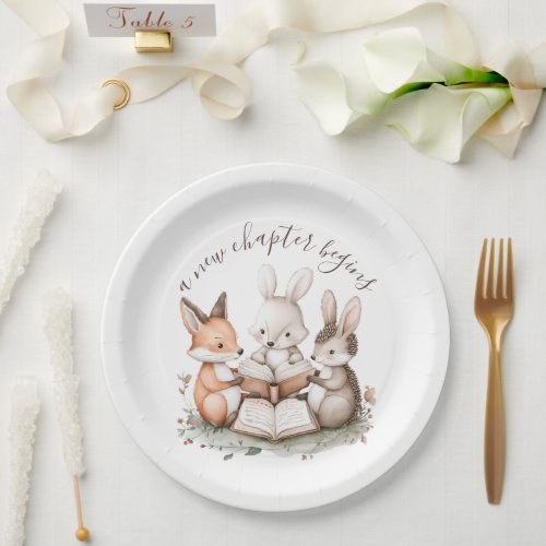 Cute Woodland Animals Reading A New Chapter Begins Paper Plates