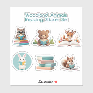 Cute Woodland Animals Reading Books Storytime Sticker