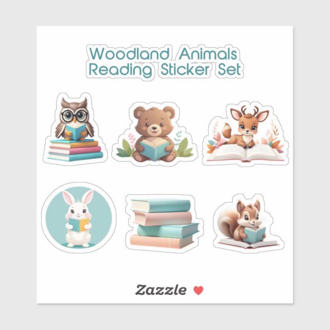 Cute Woodland Animals Reading Books Storytime  Sticker (Sheet)