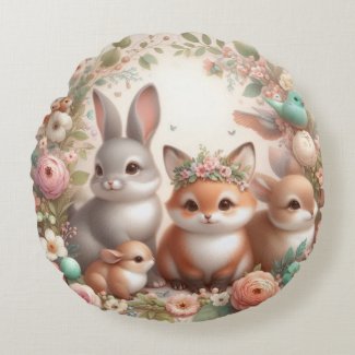 Cute Woodland Animals Round Pillow