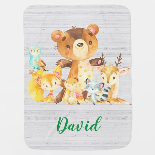 Cute Woodland Animals Rustic Boho Forest Boy Baby Blanket