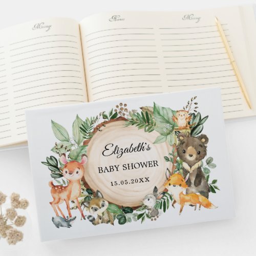 Cute Woodland Animals Rustic Greenery Baby Shower Guest Book