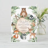 Cute Woodland Animals Rustic Greenery Baby Shower Invitation (Standing Front)