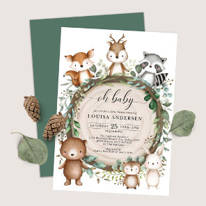 Cute Woodland Animals Rustic Greenery Baby Shower Invitation